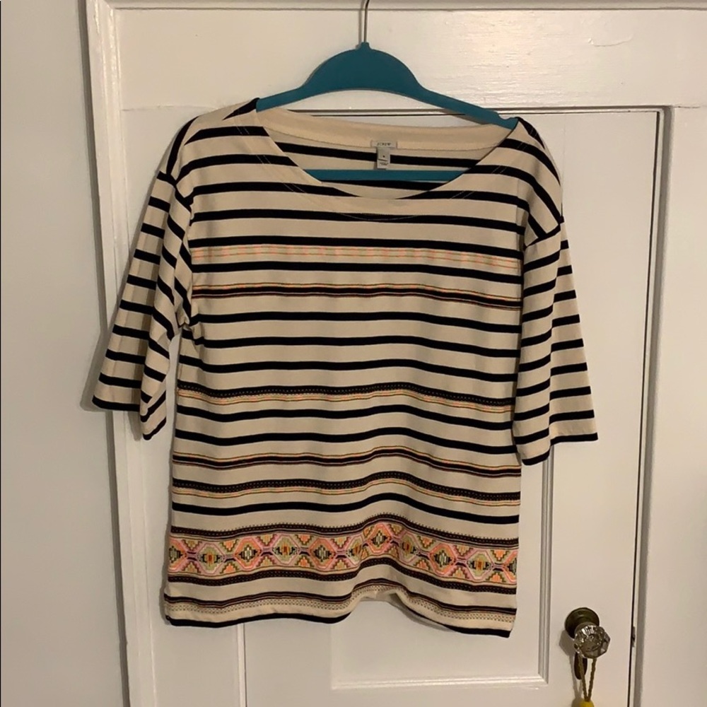 j crew striped & embroidered top